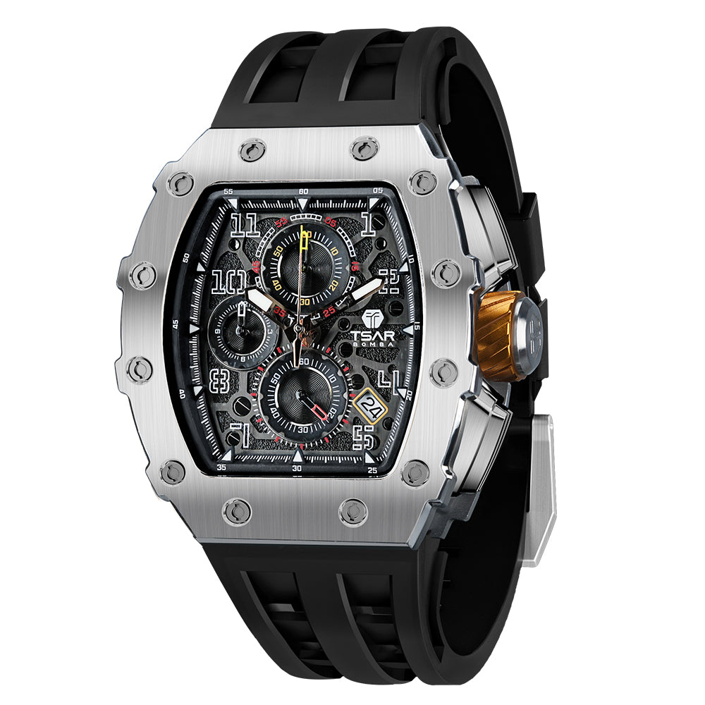 TSAR BOMBA Mens Watch Tonneau Waterproof Wristwatch TB 8204